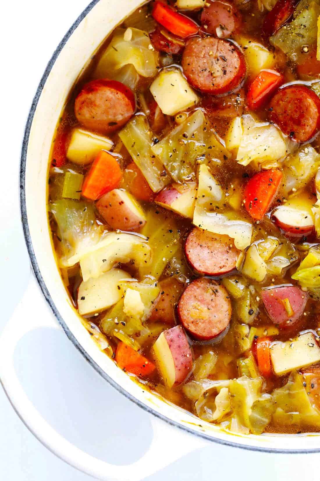 Cabbage, sausage, and potato soup
